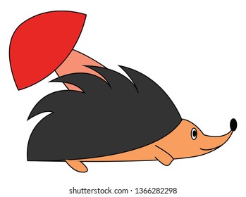 Hedgehog bajo el vector de ilustración de hongos sobre fondo blanco