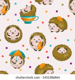 Hedgehog vector cartoon character prickly animal character in autumn illustration set of sleeping hedgehog-tenrec baby isolated on white background