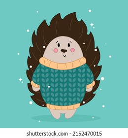 vector hedgehog, erizo lindo en suéter de punto, animales del bosque, erizo de dibujos animados, erizo en estilo de dibujo manual	