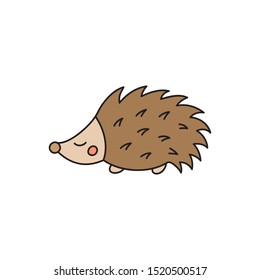 Hedgehog vector illustration. Cute hand drawn outlined forest hedgehog animal. Isolated graphic icon, cartoon character.