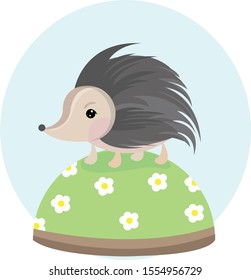 Hedgehog, vector illustration, cute, meadow, isolated, cartoon EPS 10
