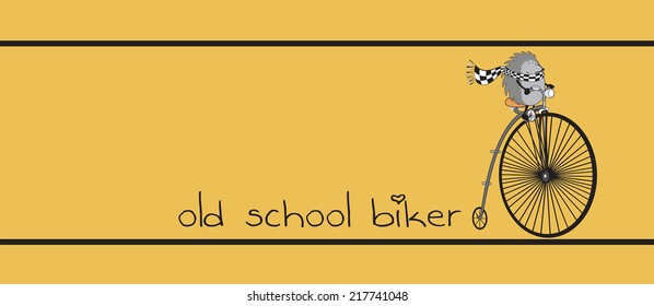 hedgehog wearing scarf and riding old bike vector illustration/old school biker