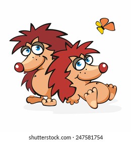 Hedgehogs with butterfly.