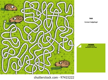 Hedgehogs Cartoon : Maze Game with Solution