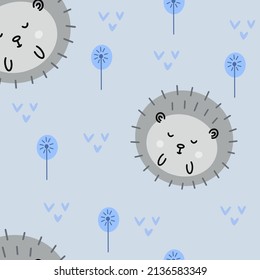 Hedgehogs cute seamless pattern. Vector illustration for fabric design, gift paper, baby clothes, textiles, cards.