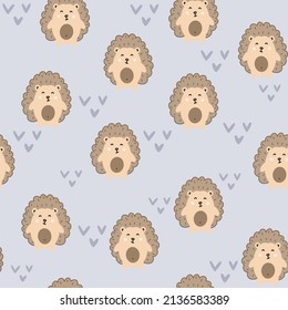 Hedgehogs cute seamless pattern. Vector illustration for fabric design, gift paper, baby clothes, textiles, cards.