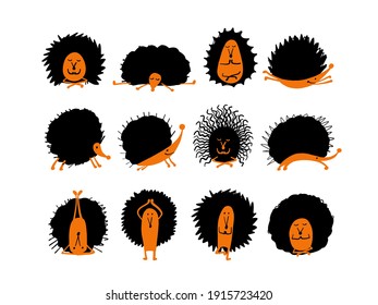 Hedgehogs doing Yoga. Funny characters for your design. Vector illustration.