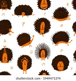 Hedgehogs doing Yoga. Funny characters for your design. Seamless Pattern
