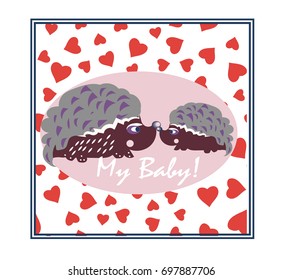 Hedgehogs in love.Coloring book illustration isolated on white