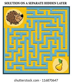 Hedgehog's Maze Game - help hedgehog find his pear: Maze puzzle with solution