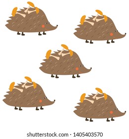 
hedgehogs with mushrooms on a white background