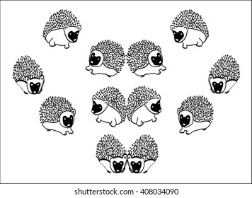Hedgehogs set. Hand drawn doodle cute Hedgehogs - vector illustration 