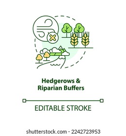 Hedgerows and riparian buffers concept icon. Regenerative agriculture technique abstract idea thin line illustration. Isolated outline drawing. Editable stroke. Arial, Myriad Pro-Bold fonts used