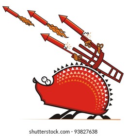 Hedgeworks or Firehog. Comic illustration for print on children's clothes.