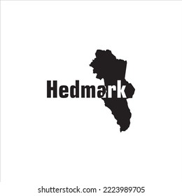 Hedmark map and black lettering design on white background