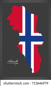 Hedmark map of Norway with Norwegian national flag illustration