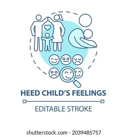 Heed Child Feelings Blue Concept Icon. Pay Attention To Kid Emotions Abstract Idea Thin Line Illustration. Child Mental Health And Socialization. Vector Isolated Outline Color Drawing. Editable Stroke