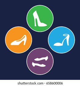 Heel icons set. set of 4 heel filled icons such as woman shoe, heel sandals