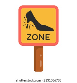 Heel on a signboard, flat icon of woman driving sign 

