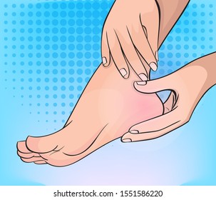 Heel pain.Pop art vector illustration