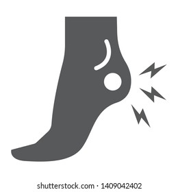 Heel pain glyph icon, body and painful, foot ache sign, vector graphics, a solid pattern on a white background, eps 10.