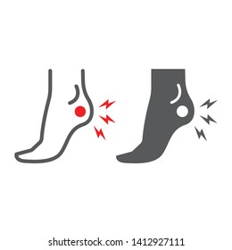 Heel Pain Line And Glyph Icon, Body And Painful, Foot Ache Sign, Vector Graphics, A Linear Pattern On A White Background, Eps 10.