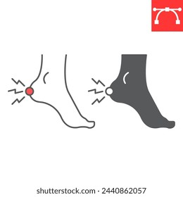 Heel pain line and glyph icon, body pain and human disease, heel ache vector icon, vector graphics, editable stroke outline sign, eps 10.