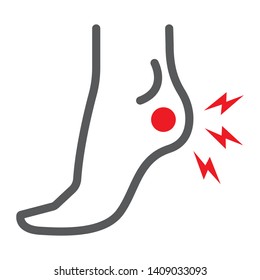 Heel pain line icon, body and painful, foot ache sign, vector graphics, a linear pattern on a white background, eps 10.