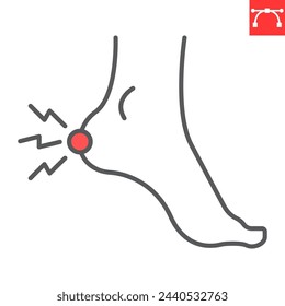 Heel pain line icon, body pain and human disease, heel ache vector icon, vector graphics, editable stroke outline sign, eps 10.