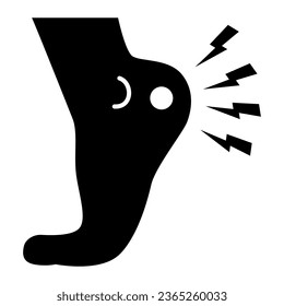 Heel pain solid icon, Body pain concept, foot ache sign on white background, Human foot with painful sore icon in glyph style for mobile concept and web design. Vector graphics