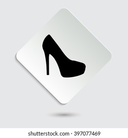 heel shoes - black vector icon  on a paper button