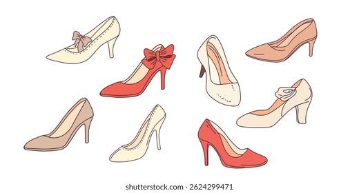 women’s heel shoes set , vector illustration