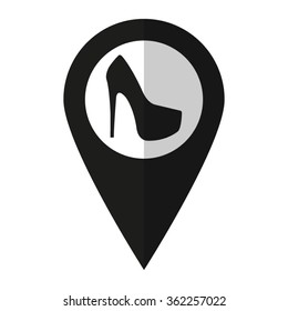 heel shoes - vector icon;  black map pointer