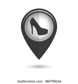 heel shoes - vector icon;  black map pointer