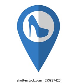 heel shoes - vector icon; blue map  pointer
