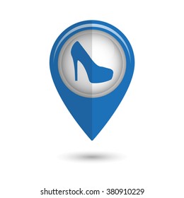 heel shoes - vector icon;  blue map pointer