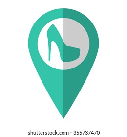heel shoes - vector icon;  green map pointer