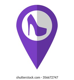 heel shoes - vector icon;  violet map pointer