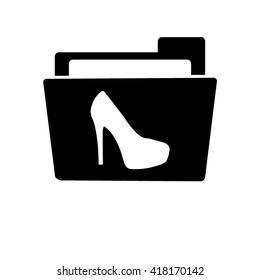 heel shoes - white vector icon;  black folder