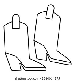 Heeled ankle boots. Cossacks, cowboy shoes. Trend of the season. Flat vector line illustration