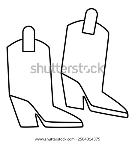 Heeled ankle boots. Cossacks, cowboy shoes. Trend of the season. Flat vector line illustration