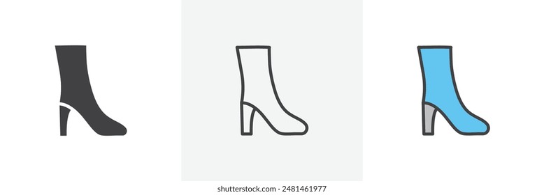 Heeled Boot icon symbol collection on white background.