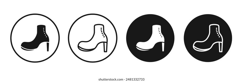 Heeled Boot vector icon set black filled and outlined style.