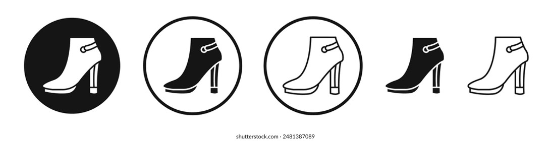 Heeled Boot vector icon set in black and white color.