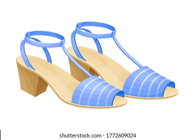 Heeled Open Toe Shoes or Peep-toes with Latchets Vector Illustration