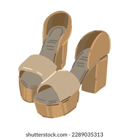 Heeled sandals cartoon clipart. Summer shoes, accessory doodle isolated on white. Vector illustration in modern style..