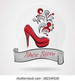 Heeled shoe with red flowered