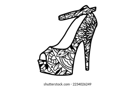 Heels Coloring Book pages For Adults, Stress-Relieving Shoes Illustrations And Designs To Color, Thick Smooth, Mandala Vector, Mandala Silhouette, Mandala Clipart, Paper Cut, Eps