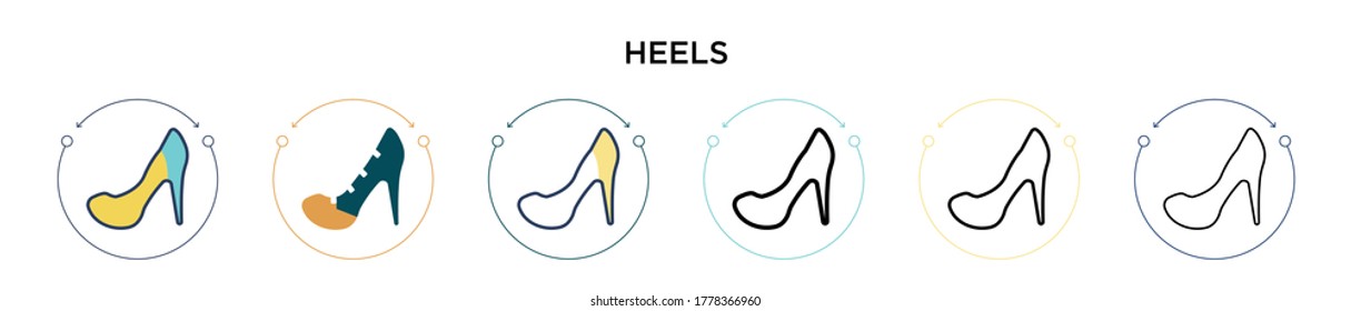Icono de taladros en el estilo relleno, delgado, contorno y trazo. Ilustración vectorial de dos tacones de color y negro iconos vectoriales pueden utilizarse para móviles, ui, web