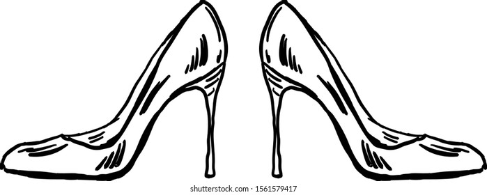 Heels sketch, illustration, vector on white background.